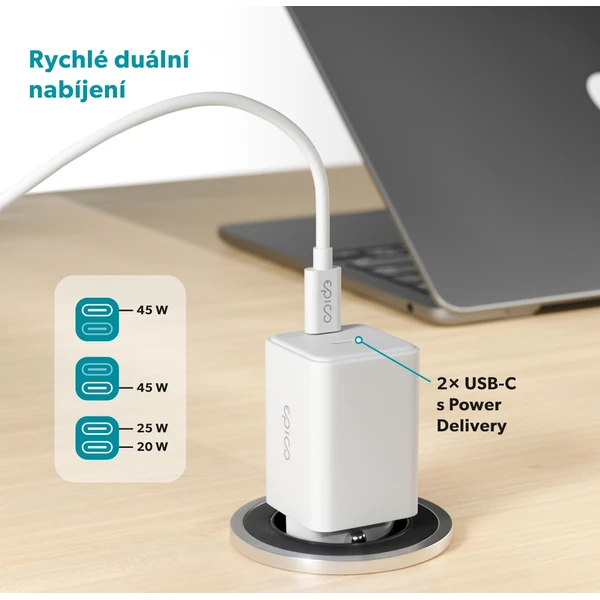 Epico UltraBoost GaN 45W sieťový adaptér EA45 s 1,2 m USB-C na USB-C káblom biely - Nabíjačky - Obrázok 31LL000K01
