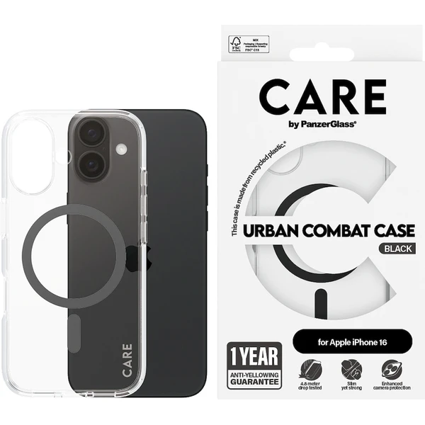PanzerGlass® CARE kryt Apple iPhone 16 MagSafe Urban Combat číry/čierny - Puzdra - Obrázok 3208000P01