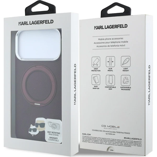 Karl Lagerfeld PU Grained K&CH Heads Ring Stand Magsafe kryt iPhone 18 Pro vínový - Puzdra - Obrázok 32c82a22ac484dee9c506387d292358c