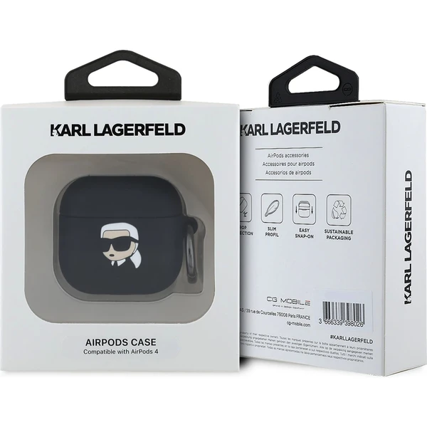 Karl Lagerfeld 3D Logo NFT Karl Head silikónové puzdro AirPods 4 čierne - Puzdra - Obrázok 339dc0e0d04a4558bbb526ebef88fa4f