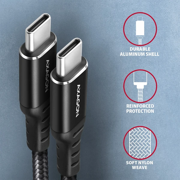 AXAGON BUCM-CM20AB USB-C/USB-C napájací kábel 60W 2m čierny - Káble a redukcie - Obrázok 33C1000K01