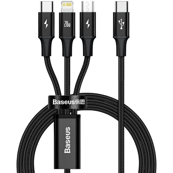 Baseus Dátový kábel Rapid 3v1 USB-C/microUSB, Lightning, USB-C 1,5m PD 20W čierny - Káble - Hlavný obrázok