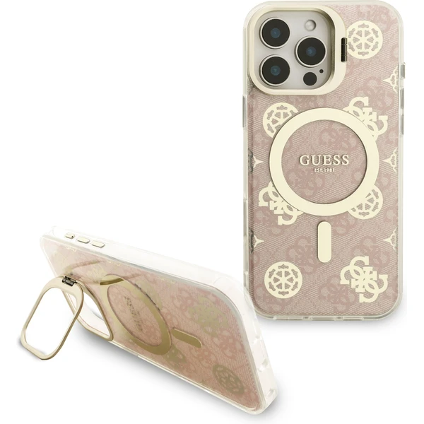 Guess PC/TPU Electroplated Stand Camera Frame MagSafe kryt s vymeniteľným pozadím iPhone 16 Pro Max  - Puzdra - Obrázok 3447321561bc4491a389964578d29446