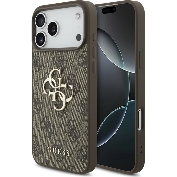 Guess PU 4G Metal Logo Zadný kryt pre iPhone 18 Pro Brown - Puzdra - Hlavný obrázok
