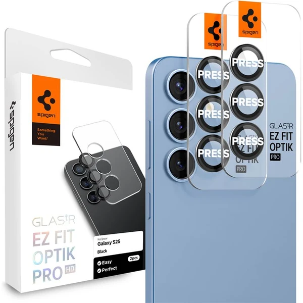 Spigen Glass TR EZ Fit Optik Pre HD sklá na fotoaparát Samsung Galaxy S25 čierna (2 ks) - Ochranné fólie a sklo - Hlavný obrázok