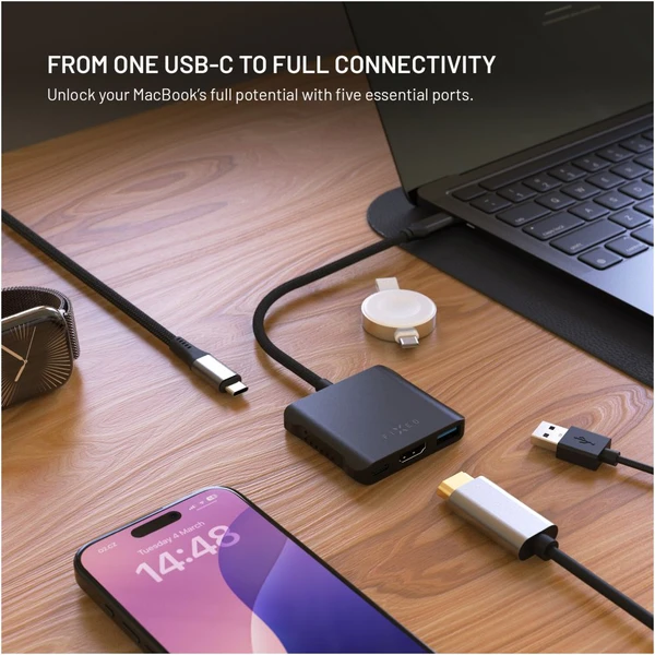 FIXED HUB Quadri hliníkový USB-C hub pre notebooky, 140W, PD 3.1, vesmírne čierny - USB huby - Obrázok 358cd3a7786b49afb83d1c69d64d39d1