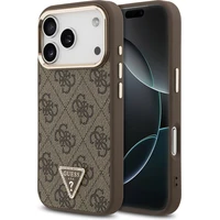 Guess PU Leather 4G Triangle Logo Gold Frame MagSafe kryt iPhone 17 Pro hnedý - Puzdra