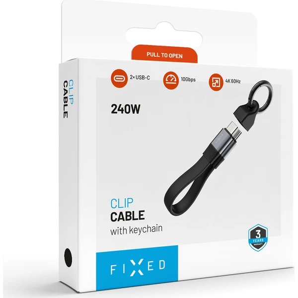 FIXED Clip Cable USB-C kabel s karabinou, 3.2 Gen 2 10Gb/s, 4K 60Hz, PD 240W, černý - Káble a redukcie - Obrázok 359d164e75964c438afa49a7a5484df6
