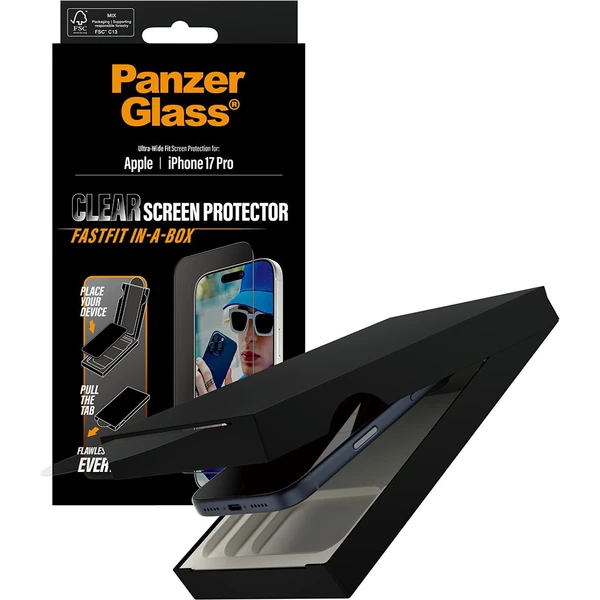 PanzerGlass® Ultra-Wide Fit sklo Apple iPhone 17 Pro s bezprašným aplikačným boxom - Ochranné fólie a sklo - Obrázok 35KH000K01