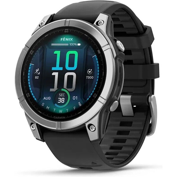 E-shop Garmin Fenix ??E 47 mm nerezová oceľ/čierny silikónový remienok
