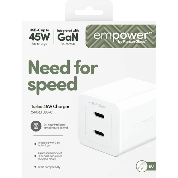 PanzerGlass® empower nabíjačka Turbo GaN (45 W) 2x USB-C, biela - Nabíjačky - Obrázok 363J000K01