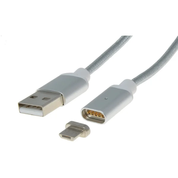 PremiumCord USB-A/MicroUSB-B napájací kábel s magnetickým konektorom 1m strieborný - Káble a redukcie - Hlavný obrázok