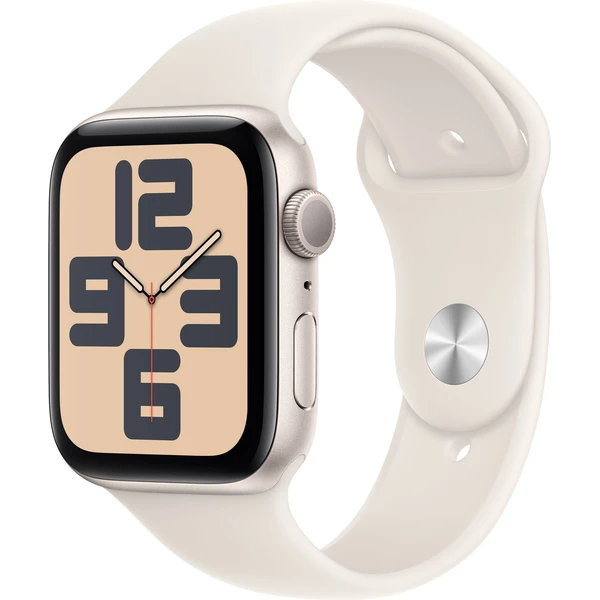 Apple Watch SE (2024) 44mm Hviezdne biely hliník s hviezdne bielym športovým remienkom S/M - Inteligentné hodinky - Hlavný obrázok