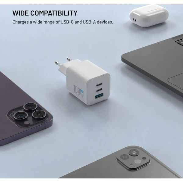 FIXED Mini GaN nabíječka s 2x USB-C a USB-A, PD, 100W, bílá - Nabíjačky - Obrázok 36a443124d914743a1c59173e0b35e75