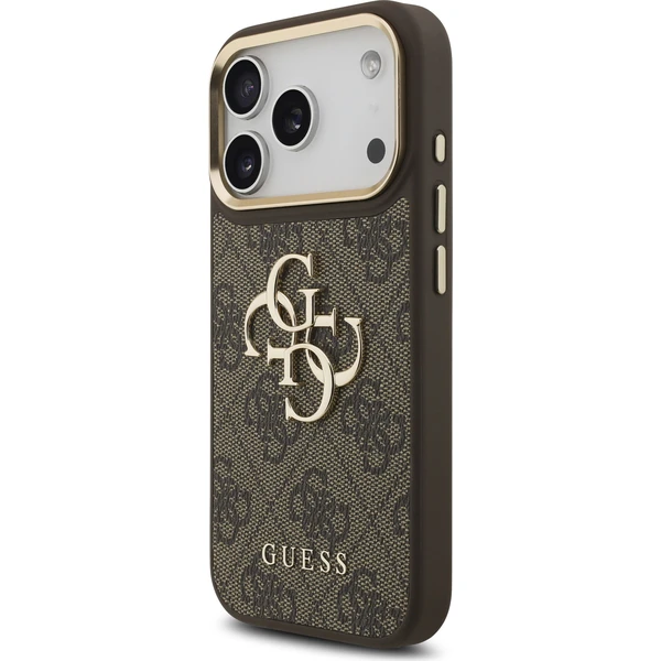 Guess PU Leather 4G Metal Logo Gold Frame Zadný Kryt pre iPhone 18 Pro Brown - Puzdra - Obrázok 36c411b244214d17bec94df530651181