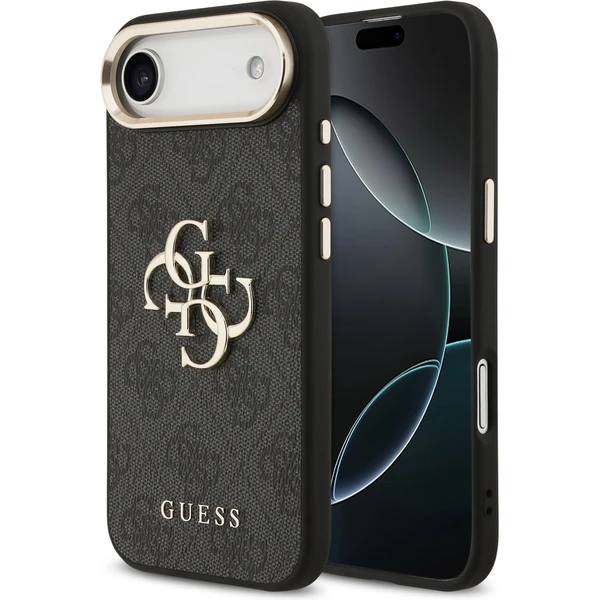 Guess PU Leather 4G Metal Logo Gold Frame MagSafe kryt iPhone Air čierny - Puzdra - Hlavný obrázok