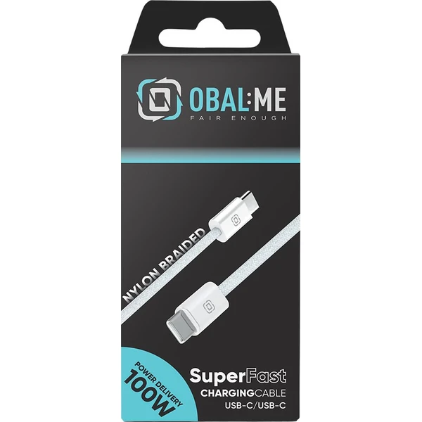 OBAL:ME Super Fast USB-C/USB-C Pletený kábel 100W 1m biely - Káble a redukcie - Obrázok 3751236c8f3f482aafbadbb7164ab333