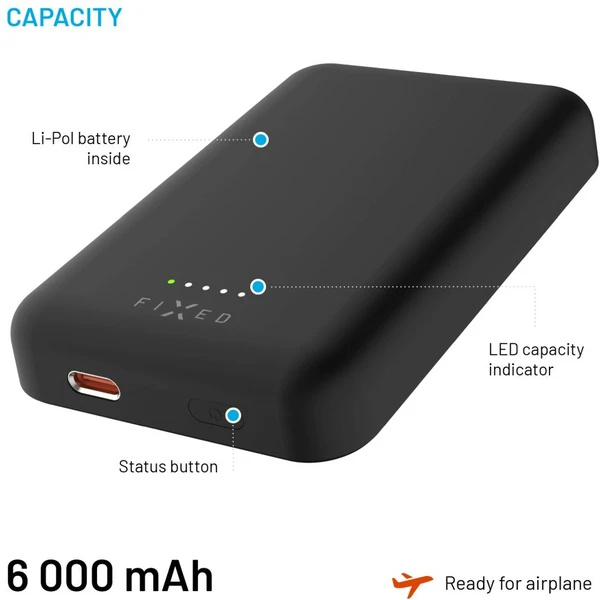 FIXED MagZen powerbanka s bezdrôtovým nabíjaním a Magsafe, 6000 mAh, čierna - Powerbanky - Obrázok 3802108519ef4578b133f3374b7622c9