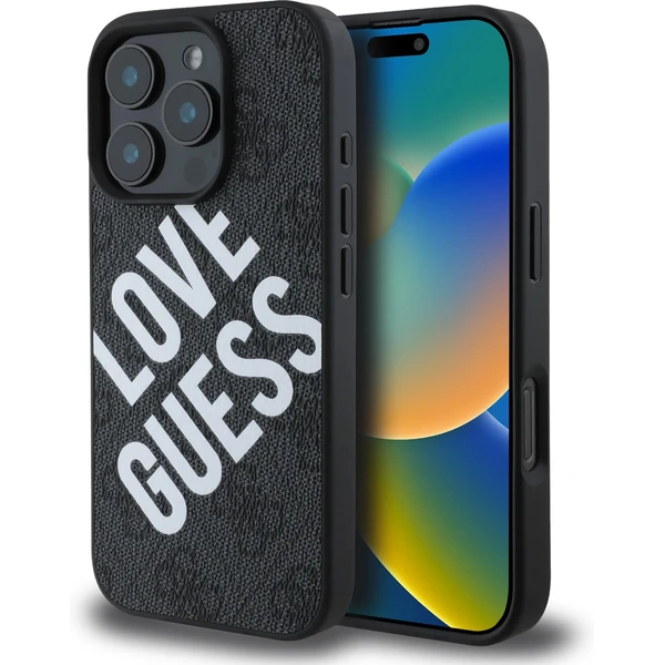 Guess PU Leather 4G Big Love Logo MagSafe kryt iPhone 16 Pro čierny - Puzdra - Hlavný obrázok