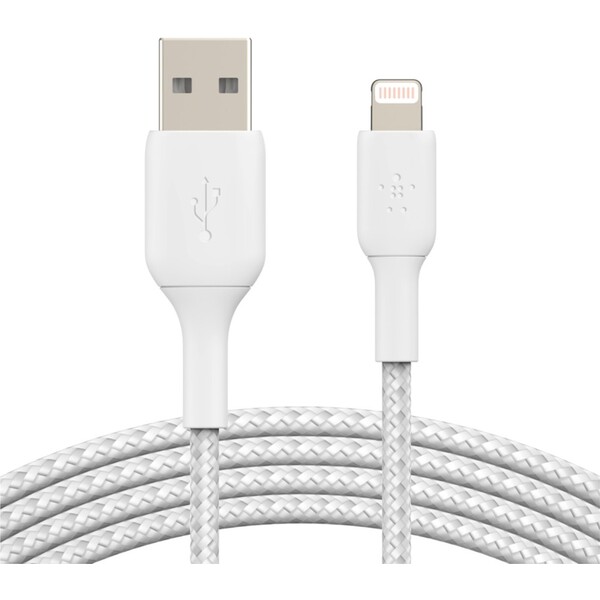 Belkin BOOST Charge Braided Lightning/USB-A odolný kábel, 1m, biely