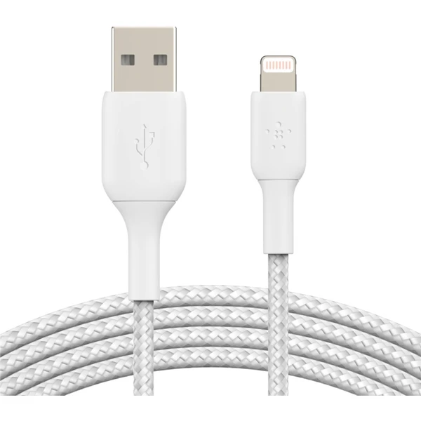 Belkin BOOST Charge Braided Lightning/USB-A odolný kábel, 1m, biely - Káble - Hlavný obrázok