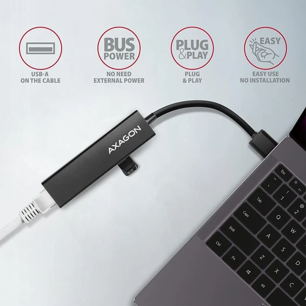 AXAGON HMAGL3A USB 3.2 Gen 1 hub porty 3x USBA + Gigabit Ethernet kovový kábel USBA 20cm - USB huby - Obrázok 387HF00101