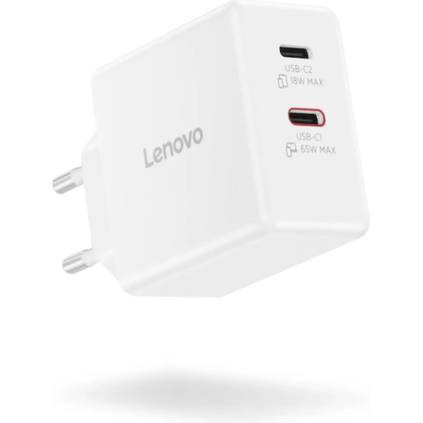 Lenovo Dual USB-C 65W GaN nabíjací adaptér biely - Nabíjačky - Obrázok 38BM000K01