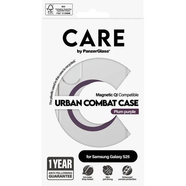 PanzerGlass® CARE kryt Samsung Galaxy S25 Urban Combat číry/fialový QI (Plum Purple) - Puzdra - Obrázok 38FC000J01