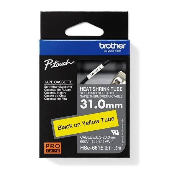 Brother HSE661E zmršťovacia bužírka čierna na žltom 31 mm - Pásky pre štítkovače - Hlavný obrázok
