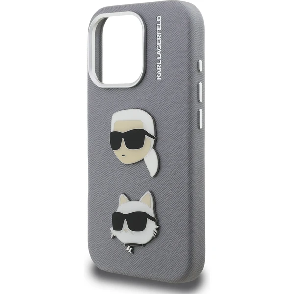 Karl Lagerfeld Grained PU K&CH Heads kryt iPhone 16 Pre sivý - Puzdra - Obrázok 38dda25b72534c22944a8ef2ab188cf4
