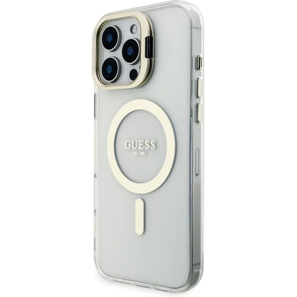 Guess PC/TPU Electroplated Stand Camera Frame MagSafe kryt s vymeniteľným pozadím iPhone 16 Pro Max  - Puzdra - Obrázok 396c0e54e9c640e087bc125bd68c69a6