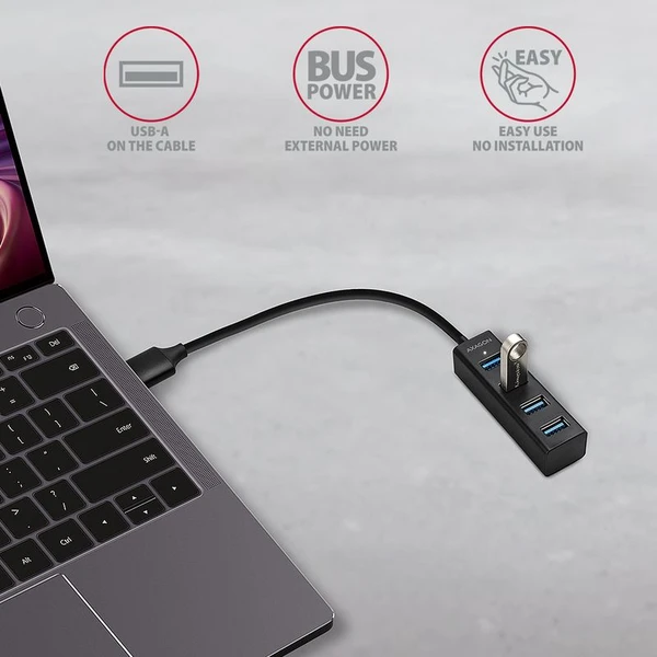 AXAGON HUEM1A 4x USB 3.2 Gen 1 MINI húb kovový kábel USBA 20cm - USB huby - Obrázok 397HF00101