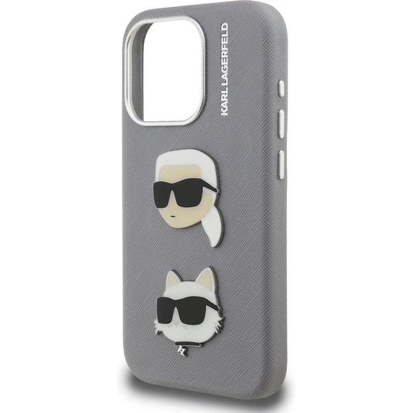 Karl Lagerfeld Grained PU K&CH Heads kryt iPhone 15 Pre sivý - Puzdra - Obrázok 39820ff7ae2a4edcb77f4a9b23981507