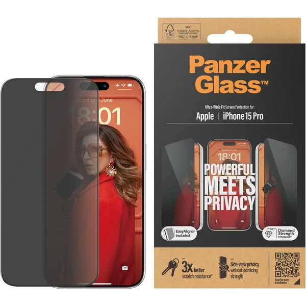 PanzerGlass Privacy ochranné sklo Apple iPhone 15 Pro - Ochranné fólie a sklo - Obrázok 39TS100501