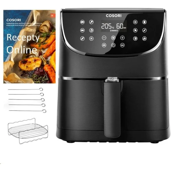 Cosori CP158-AF PREMIUM teplovzdušná fritéza 5,5 L + 5x špíz a gril. rošt čierna - Fritézy - Hlavný obrázok