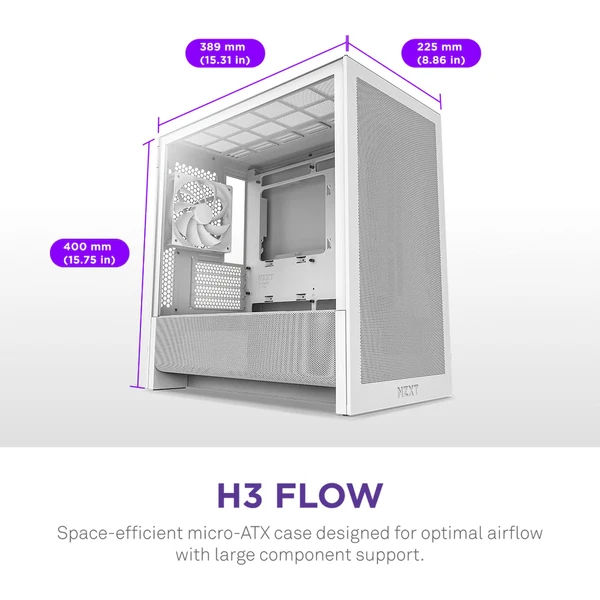 NZXT H3 Flow biela - Počítačové skrine - Obrázok 3D7K000K01