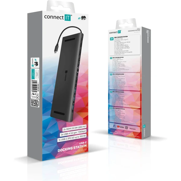 CONNECT IT USB-C dokovacia stanica, 11v1 (2xHDMI), externá antracitová - Dokovacie stanice - Obrázok 3DN0000P01