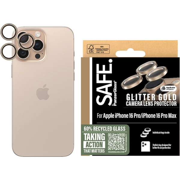 PanzerGlass® SAFE Camera Apple iPhone 16 Pro/15 Pro/16 Pro Max/15 Pro Max trblietavo zlaté HoOps™ - Ochranné fólie a sklo - Obrázok 3F08000P01