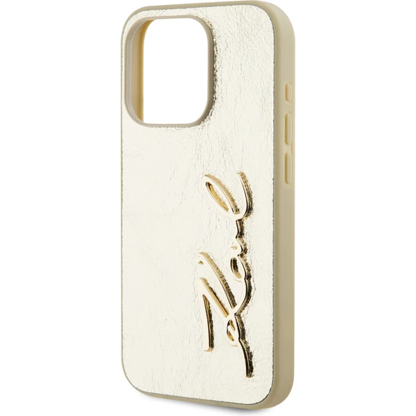 Karl Lagerfeld Wrinkled PU Signature Logo zadný kryt iPhone 15 Pro Max zlatý - Puzdra - Obrázok 3GN5000J01