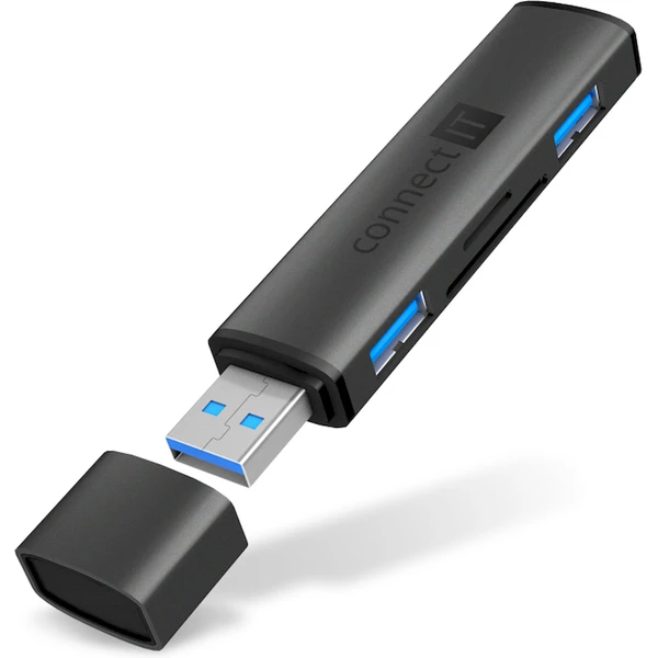 CONNECT IT COMPACT 4v1 USB-A hub + čítačka kariet antracitový - USB huby - Hlavný obrázok