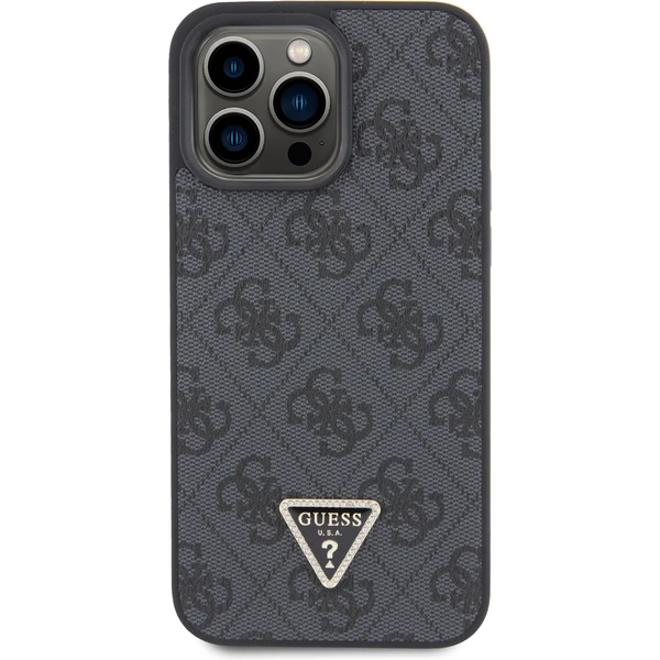 Guess PU 4G Strass Triangle Metal Logo kryt iPhone 15 Pro Max čierny - Puzdra - Obrázok 3KK8000601