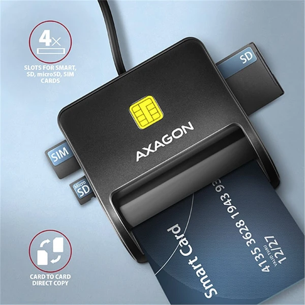 AXAGON CRE-SM3SD, USB-A FlatReader 4-slot čítačka Smart card (eObčanka) + SD/microSD/SIM, kábel 1.3  - Čítačky čipových kariet - Obrázok 3QS6000701