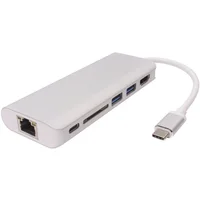 PremiumCord Prevodník USB-C 3.1 na HDMI + RJ45 + 2xUSB3.0 + SD card + PD charge - Dokovacie stanice