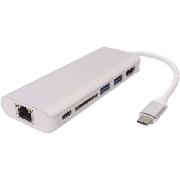 PremiumCord Prevodník USB-C 3.1 na HDMI + RJ45 + 2xUSB3.0 + SD card + PD charge - Dokovacie stanice - Hlavný obrázok