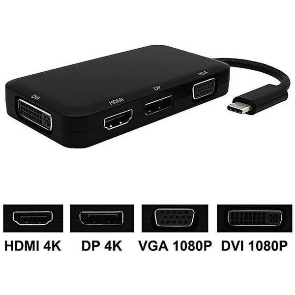 PremiumCord USB-C -> HDMI/DVI-I/VGA/DisplayPort/3,5mm redukcia 0,2m čierna - Káble a redukcie - Obrázok 3UE0000401