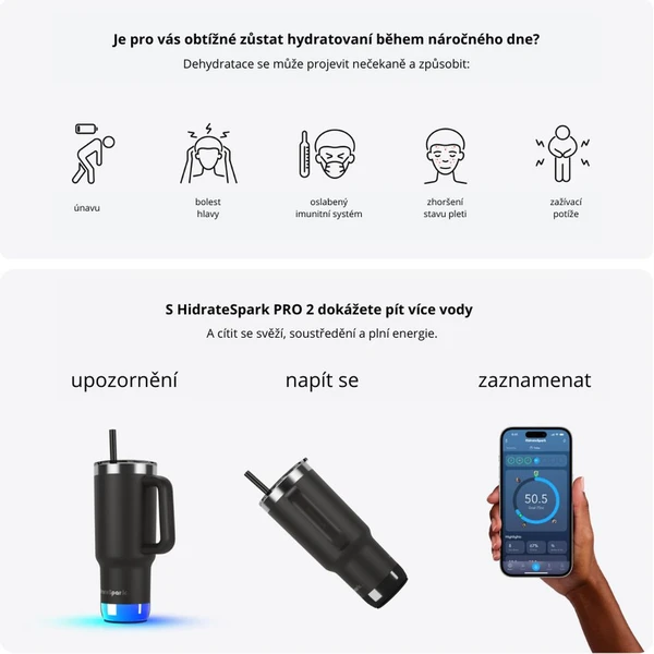 HidrateSpark PRO 2 Tumbler šikovný hrnček, 887 ml čierny - Inteligentné fľaše - Obrázok 3W2H000K01