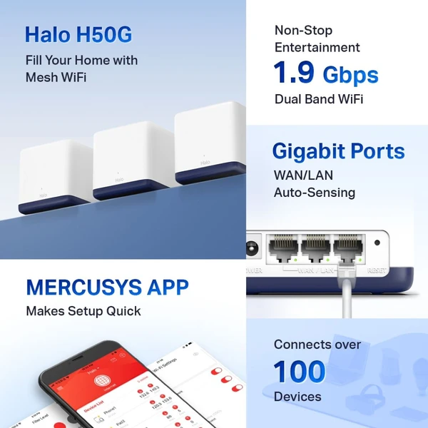Mercusys Halo H50G mesh systém 3ks biely - Mesh systémy - Obrázok 3YQ7300401