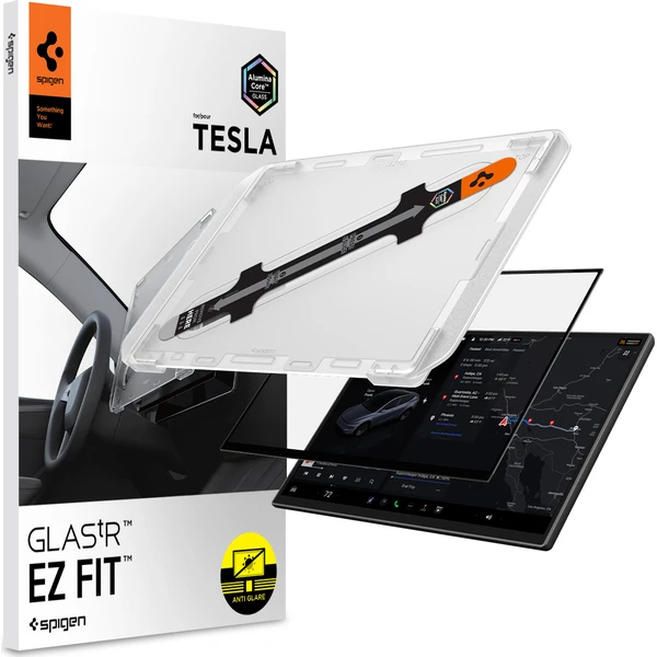Spigen EZ Fit Anti Glare Matte FC tvrdené sklo Tesla Model Y L 2026 čierne - Ochranné fólie a sklo - Hlavný obrázok