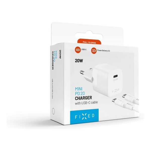 FIXED Mini nabíjačka s USB-C a USB-C/USB-C káblom, PD, 1 m, 20W, biely - Nabíjačky - Obrázok 3a3613db44ba412983a3121ae9592d29