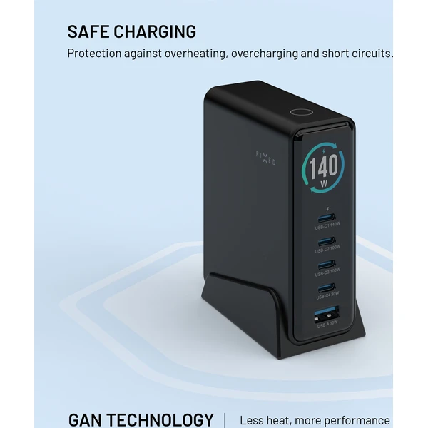 FIXED GaN nabíjecí stanice s displejem, USB-C a USB, PD 3.2 (140W) černá - Nabíjačky - Obrázok 3b282b6ebce04a238e6e681e500331ec